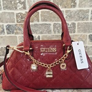 Guess cherry red valento hand bag purse crossbody burgundy charm Valentine’s Day